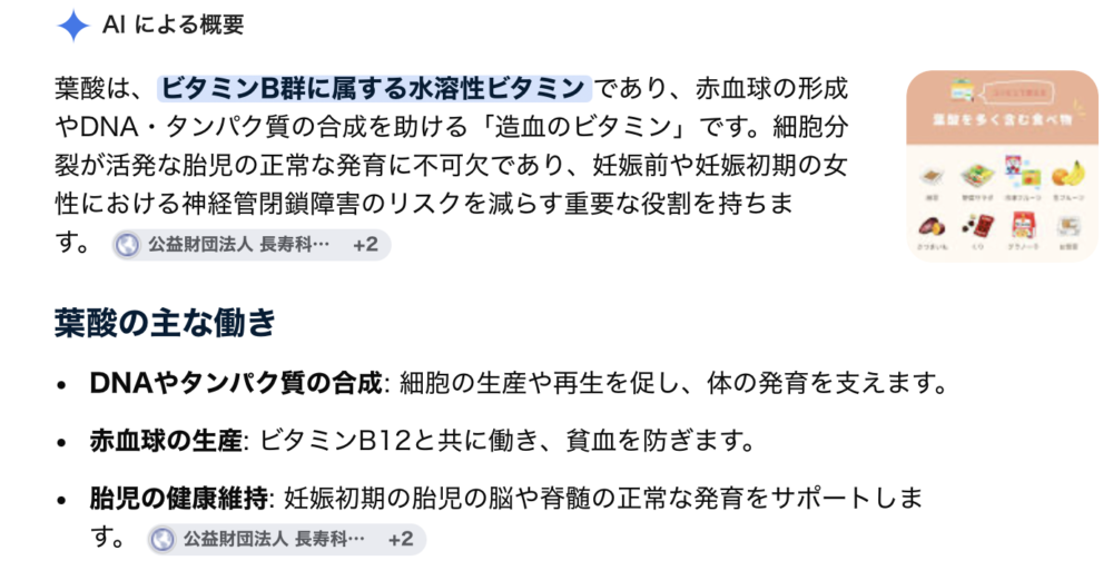 葉酸の概要ページ